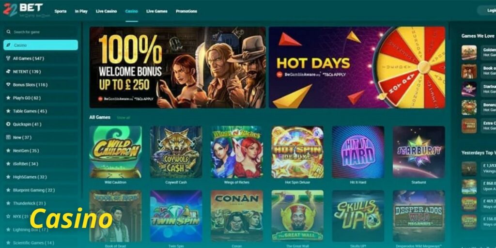 22Bet Casino games overview